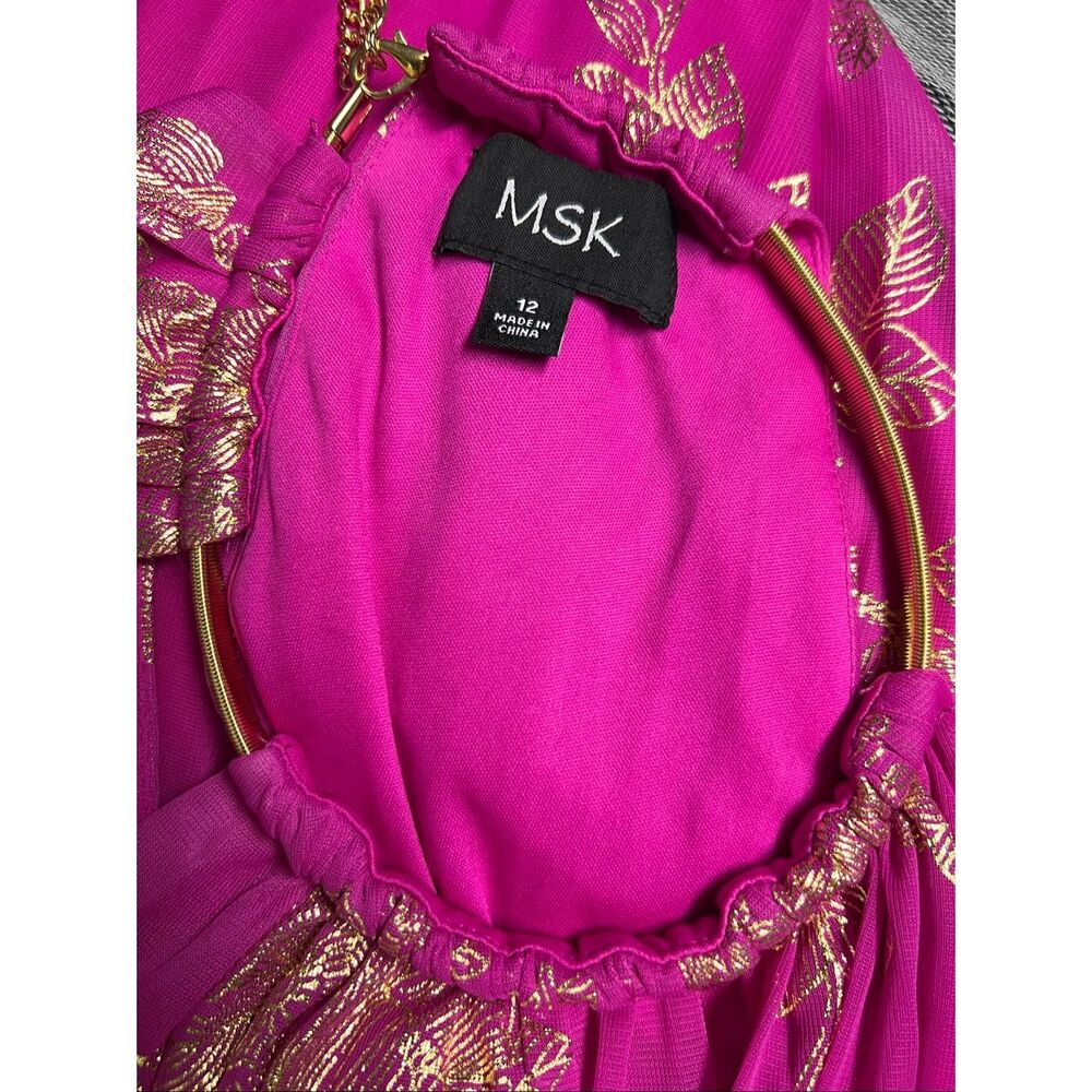MSK Women's Embellishment Halter Neck Pleated Maxi Dress Fuchsia Gold Sz 12 NWT - Picture 6 of 7